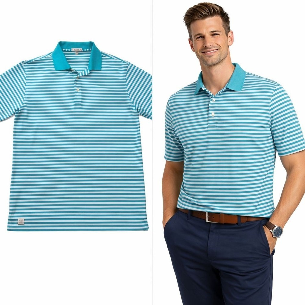 PETER MILLAR Striped Golf Polo Shirt Summer Comfort XL Turquoise White